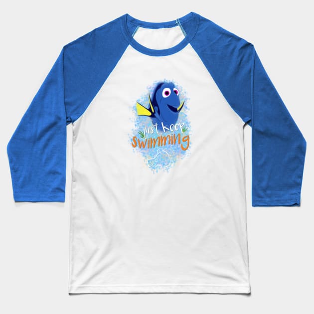 Just Keep Swimming Baseball T-Shirt by ShutterStudios